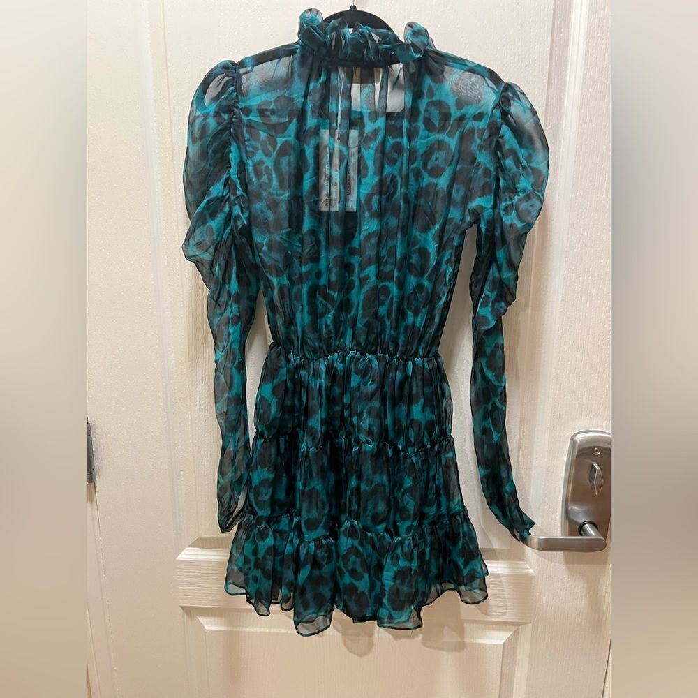 Gigii's MOLLY Draped mini chiffon Mini dress size S Green & Black tiger Print - Picture 7 of 7